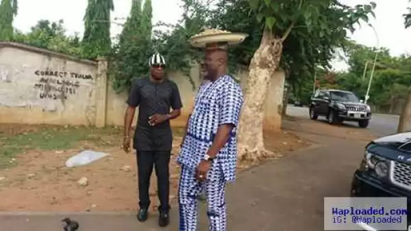 Unbelievable!! Senator Turns Hawker!! See Photo Of Dino Melaye Carrying Tray Of Groudnut On His Head (See Pbotos)